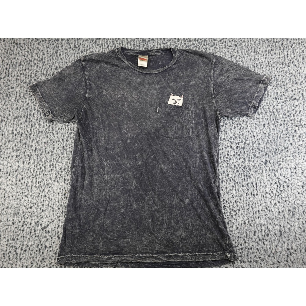RIPNDIP Pocket T-Shirt Mens Large Grey Acid Wash Lord Nermal Cat Skate Tee‎